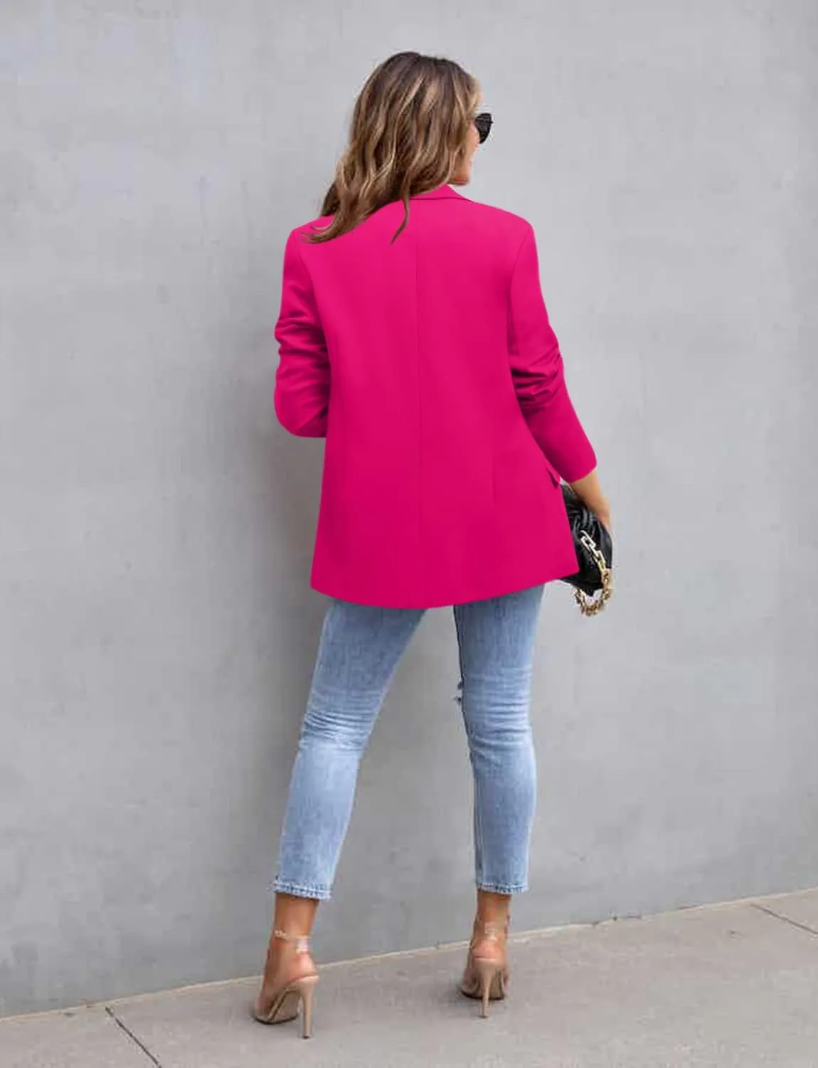 CRAZY GRID Womens Casual Blazer Jacket Long Sleeve Open Front Work Office Blazer Lapel Button Jacket