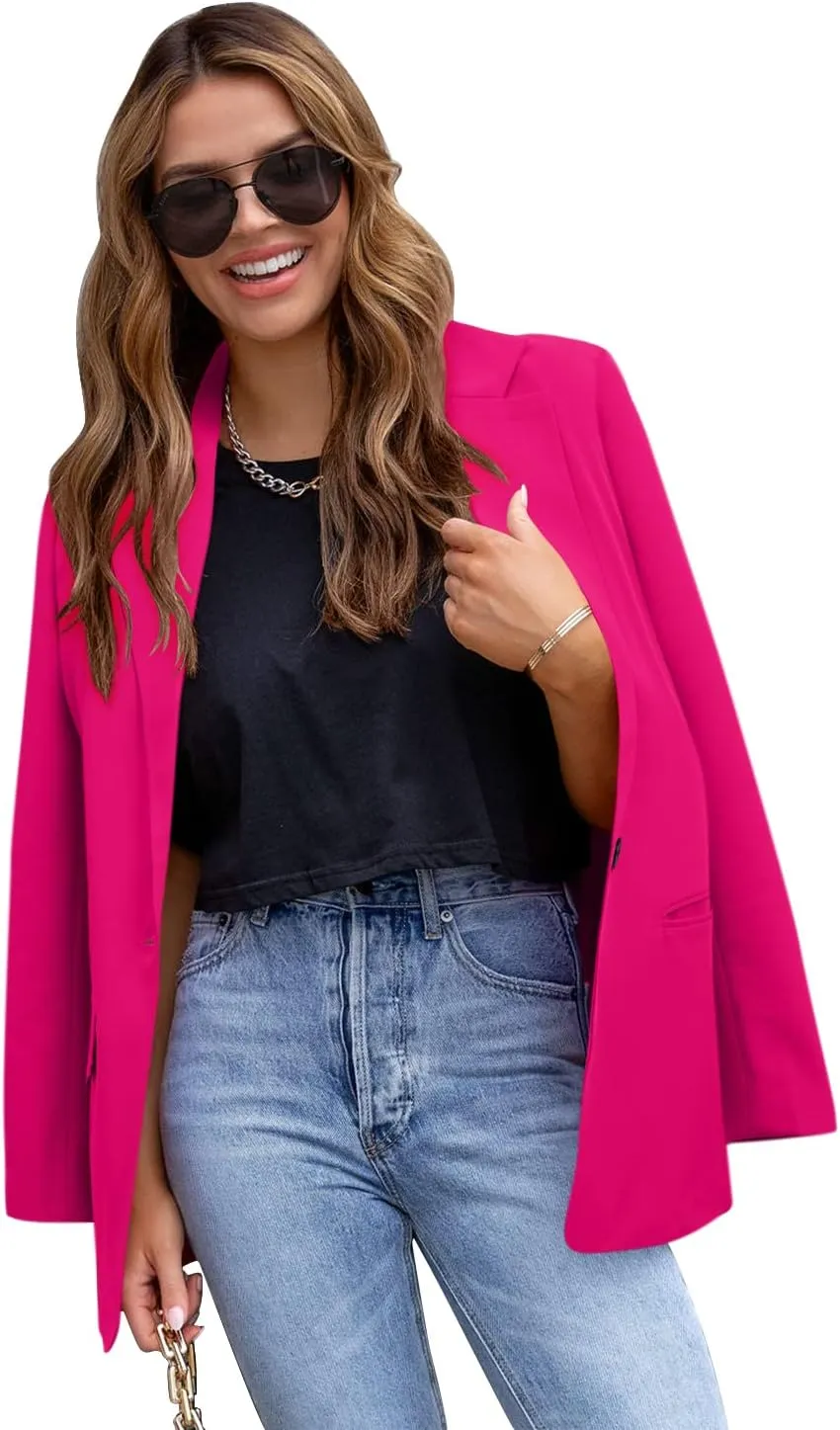 CRAZY GRID Womens Casual Blazer Jacket Long Sleeve Open Front Work Office Blazer Lapel Button Jacket