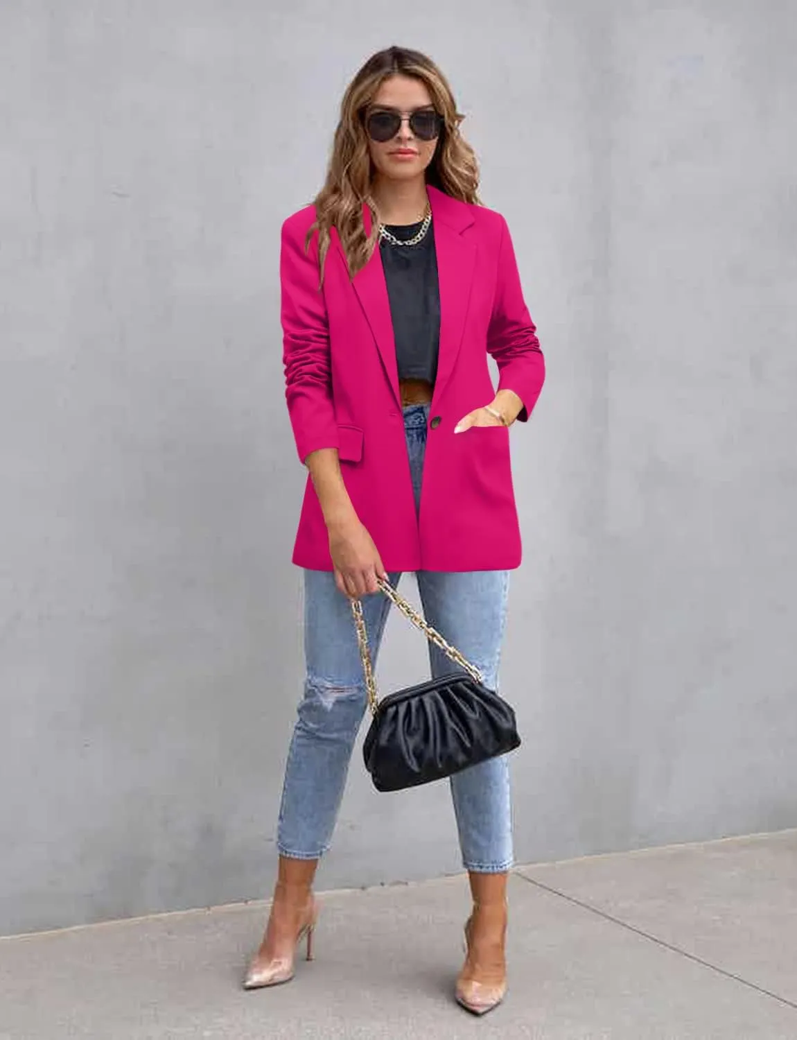 CRAZY GRID Womens Casual Blazer Jacket Long Sleeve Open Front Work Office Blazer Lapel Button Jacket