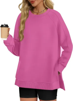 Crewneck Sweatshirts Women Side Slit Oversized Fall Sweatshirt Long Sleeve Tunic Pullover Shirts Y2k Hoodie Sweater
