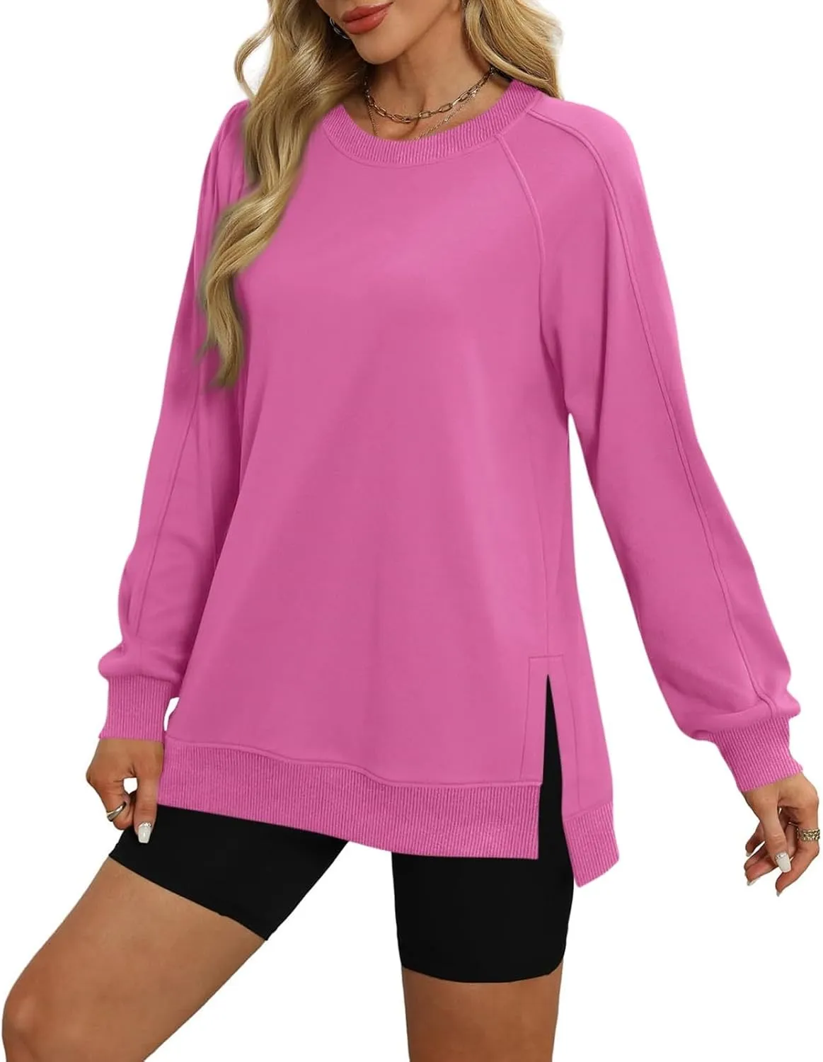 Crewneck Sweatshirts Women Side Slit Oversized Fall Sweatshirt Long Sleeve Tunic Pullover Shirts Y2k Hoodie Sweater