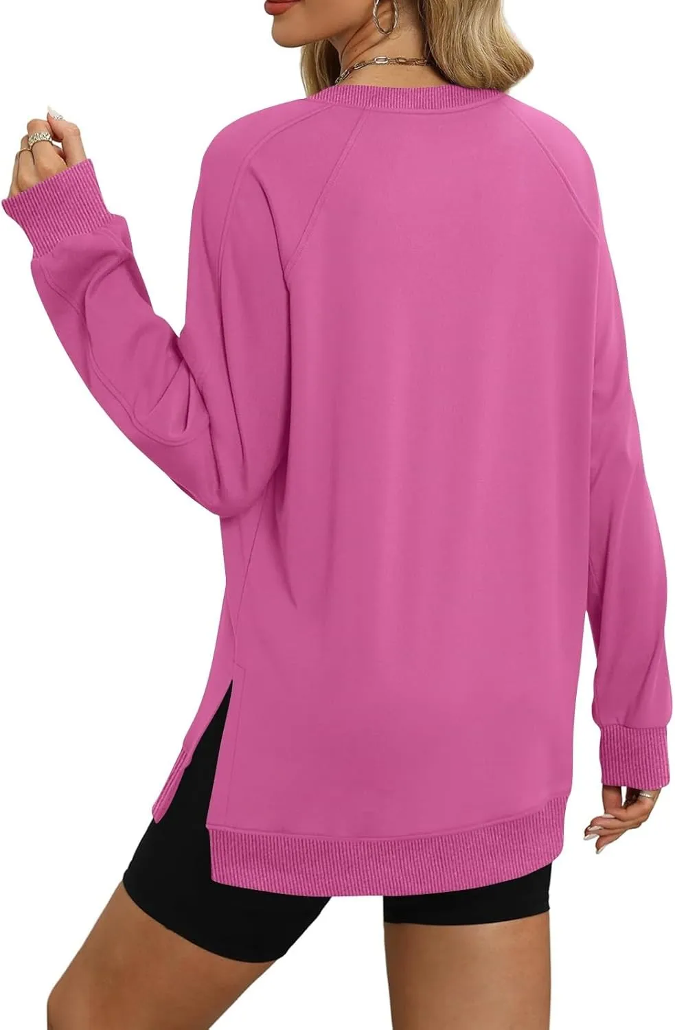 Crewneck Sweatshirts Women Side Slit Oversized Fall Sweatshirt Long Sleeve Tunic Pullover Shirts Y2k Hoodie Sweater