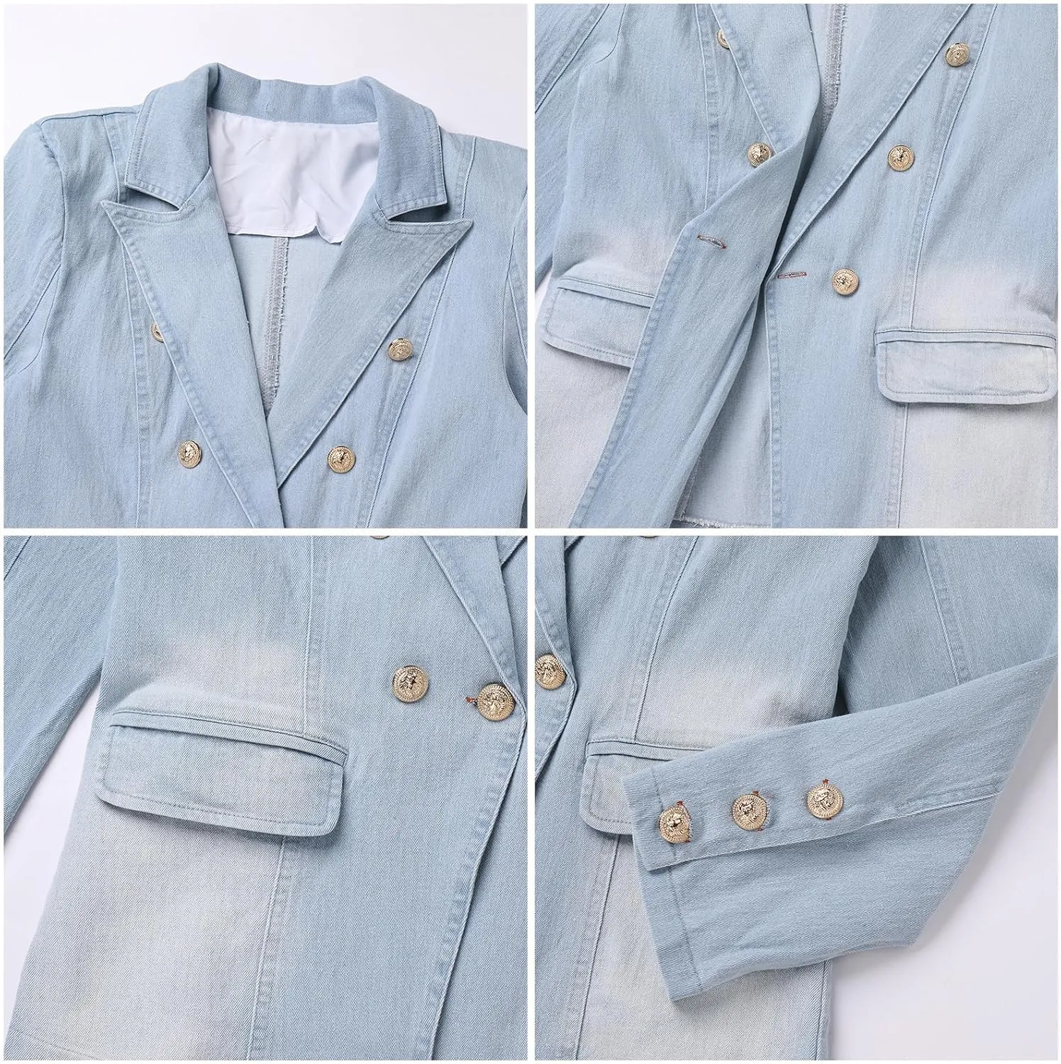 Denim Blazer Suit for Women Casual Jacket Button Down Early Spring Fall Work Office Business Blazer