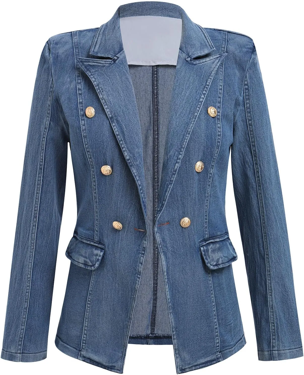 Denim Blazer Suit for Women Casual Jacket Button Down Early Spring Fall Work Office Business Blazer