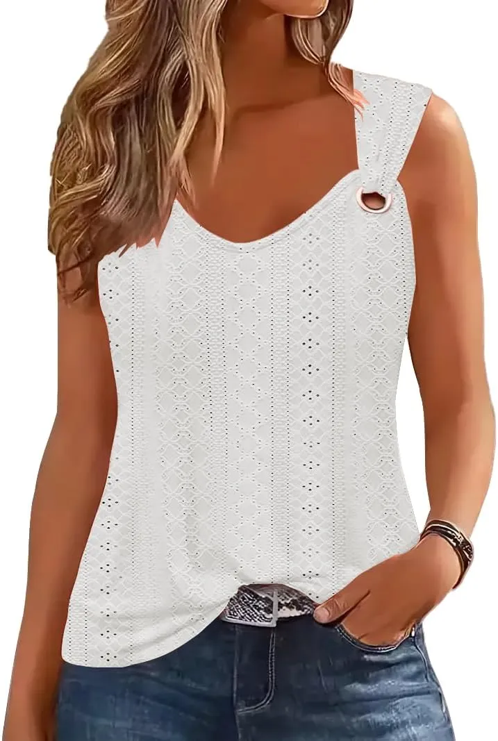 Disamer Womens Tank Tops 2025 Loose Fit Casual Summer Spaghetti Strap Trendy Spring Cute Lace Sleeveless T Shirts