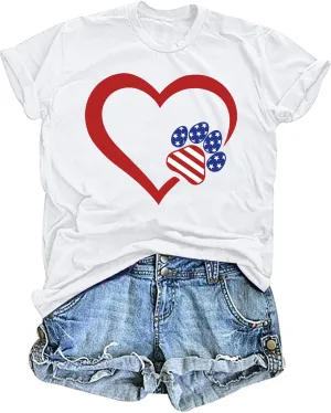 Dog Lover Shirts for Women - Cat Paw Graphic Tee Dog Mom Gifts Girls Heart Tops