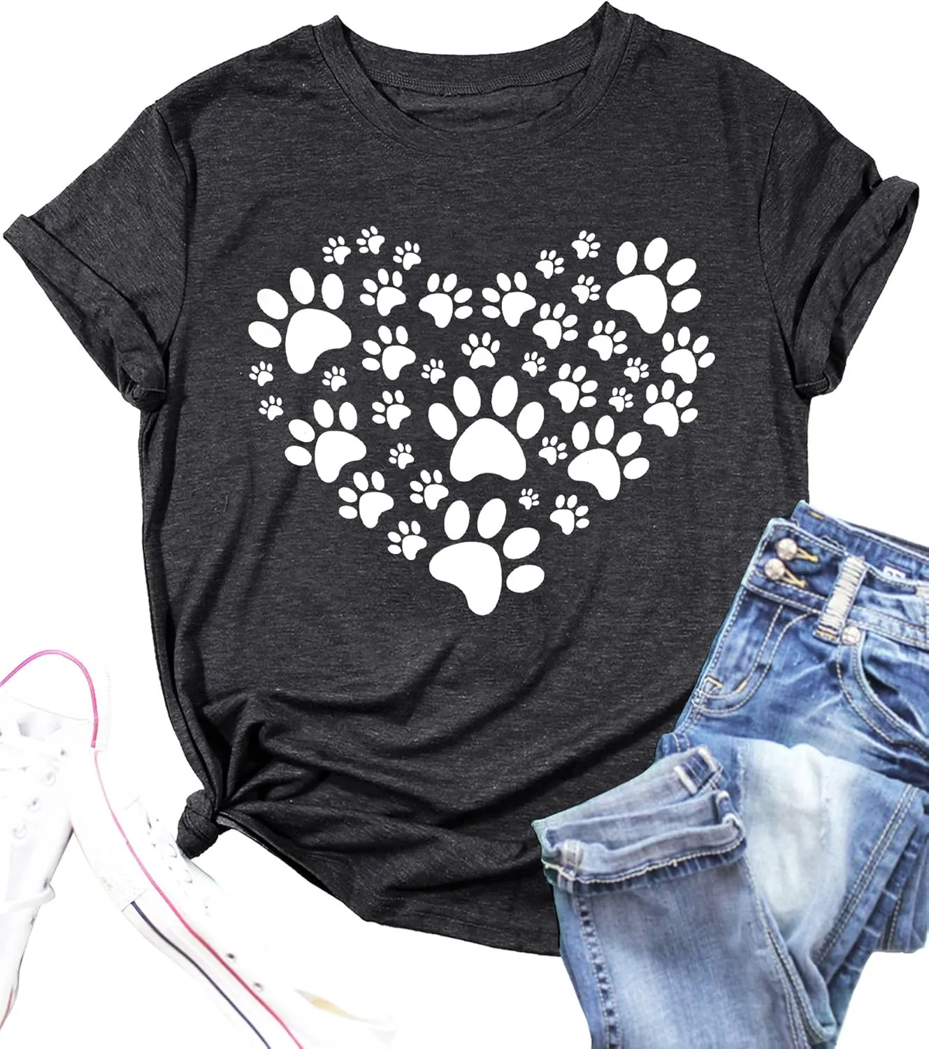 Dog Lover Shirts for Women - Cat Paw Graphic Tee Dog Mom Gifts Girls Heart Tops