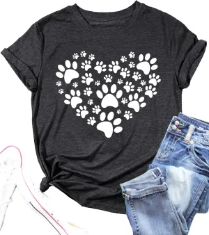 Dog Lover Shirts for Women - Cat Paw Graphic Tee Dog Mom Gifts Girls Heart Tops