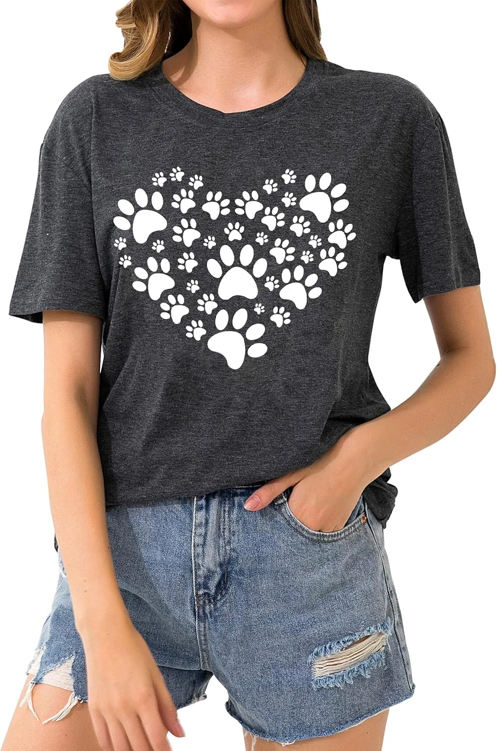 Dog Lover Shirts for Women - Cat Paw Graphic Tee Dog Mom Gifts Girls Heart Tops