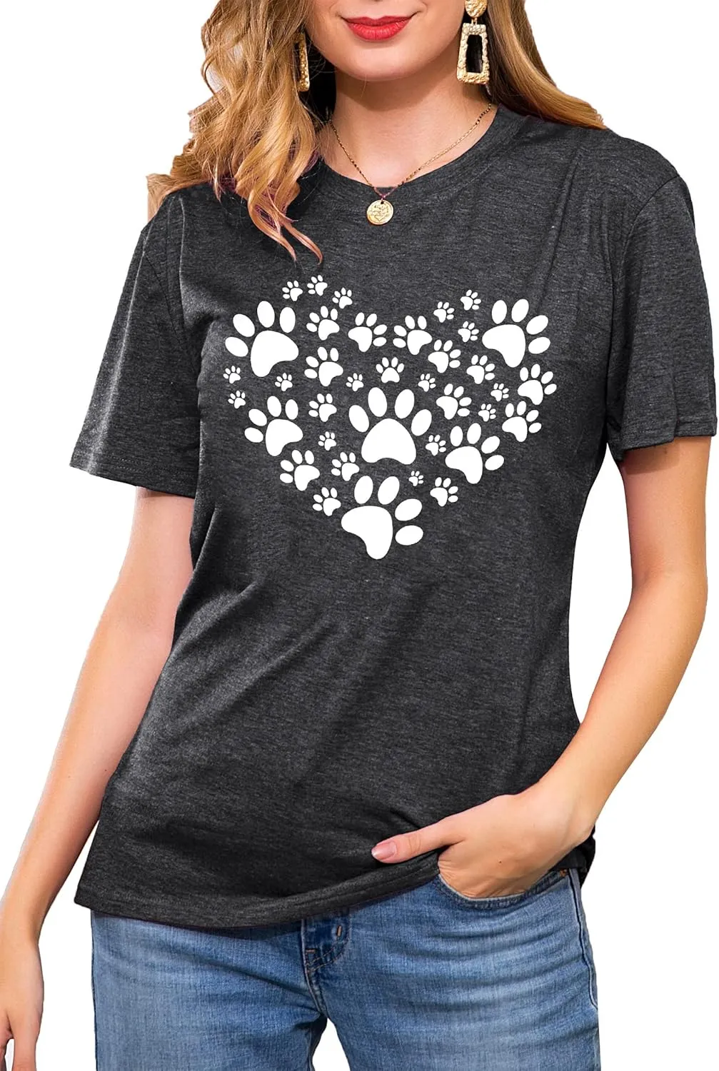 Dog Lover Shirts for Women - Cat Paw Graphic Tee Dog Mom Gifts Girls Heart Tops