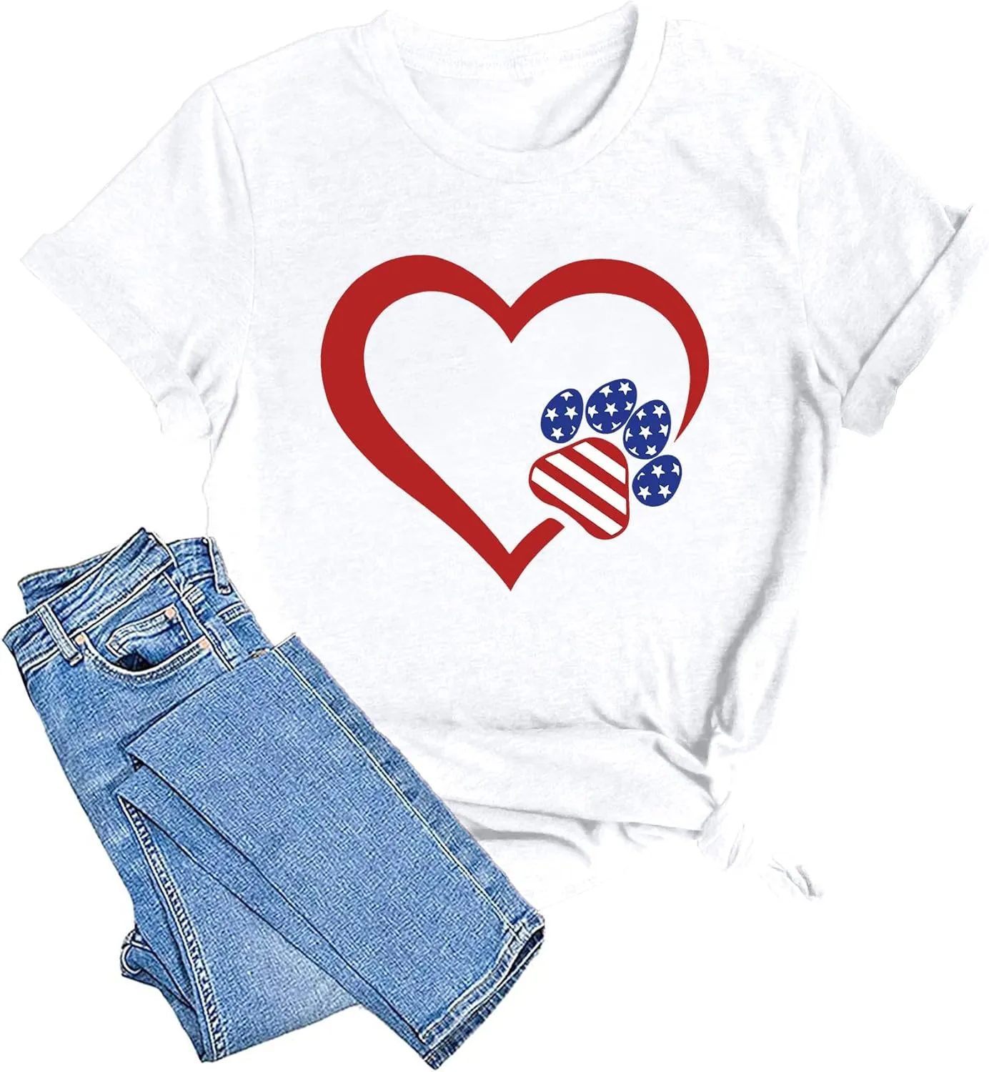Dog Lover Shirts for Women - Cat Paw Graphic Tee Dog Mom Gifts Girls Heart Tops