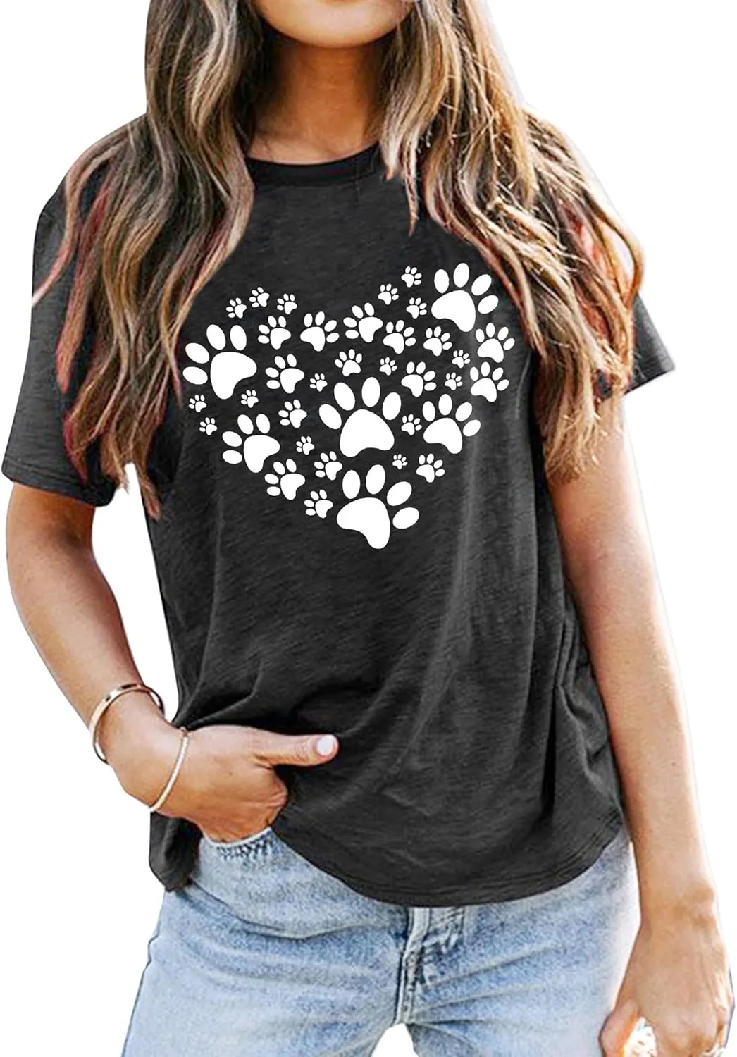 Dog Lover Shirts for Women - Cat Paw Graphic Tee Dog Mom Gifts Girls Heart Tops