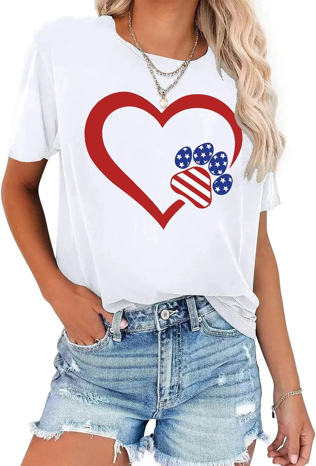 Dog Lover Shirts for Women - Cat Paw Graphic Tee Dog Mom Gifts Girls Heart Tops