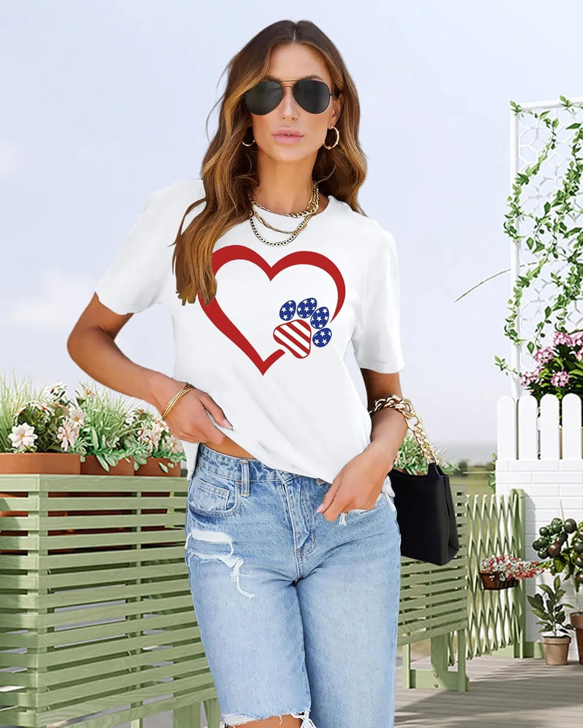Dog Lover Shirts for Women - Cat Paw Graphic Tee Dog Mom Gifts Girls Heart Tops