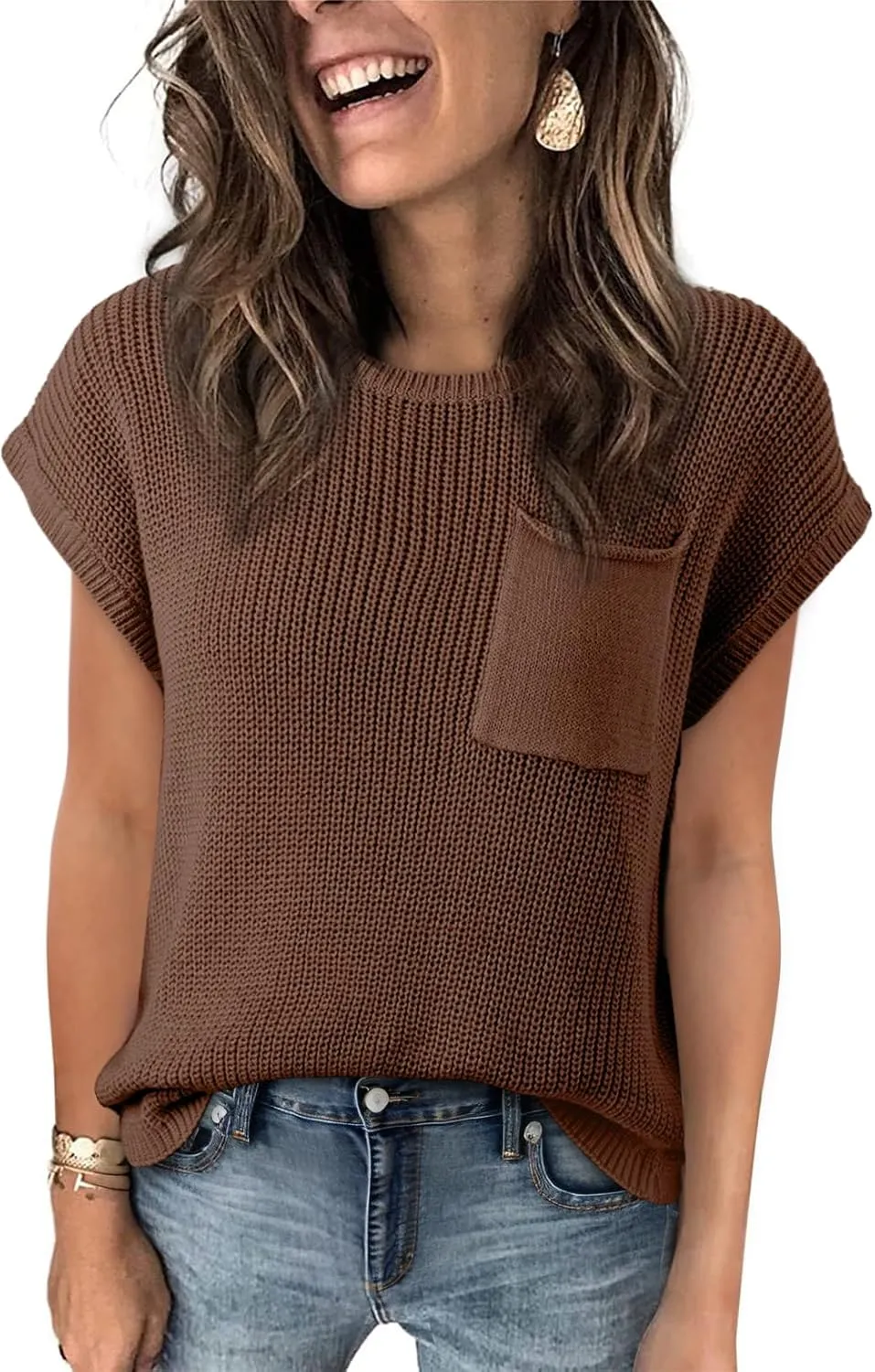Dokotoo Women's Casual Short Sleeve Loose Tunic Tops Lightweight Knit Spring Pullover Sweater Blouses