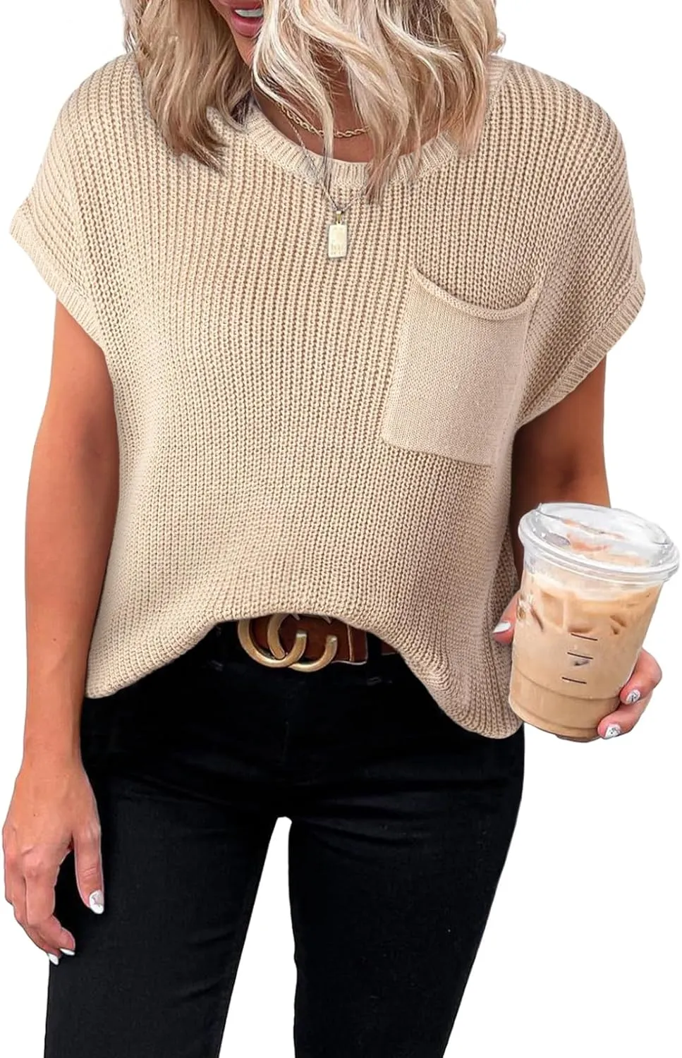 Dokotoo Women's Casual Short Sleeve Loose Tunic Tops Lightweight Knit Spring Pullover Sweater Blouses