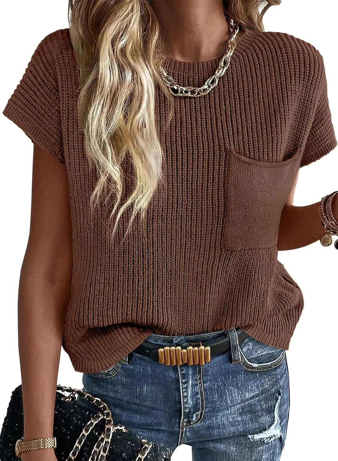 Dokotoo Women's Casual Short Sleeve Loose Tunic Tops Lightweight Knit Spring Pullover Sweater Blouses