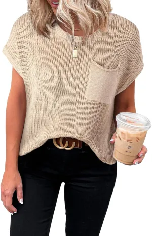 Dokotoo Women's Casual Short Sleeve Loose Tunic Tops Lightweight Knit Spring Pullover Sweater Blouses