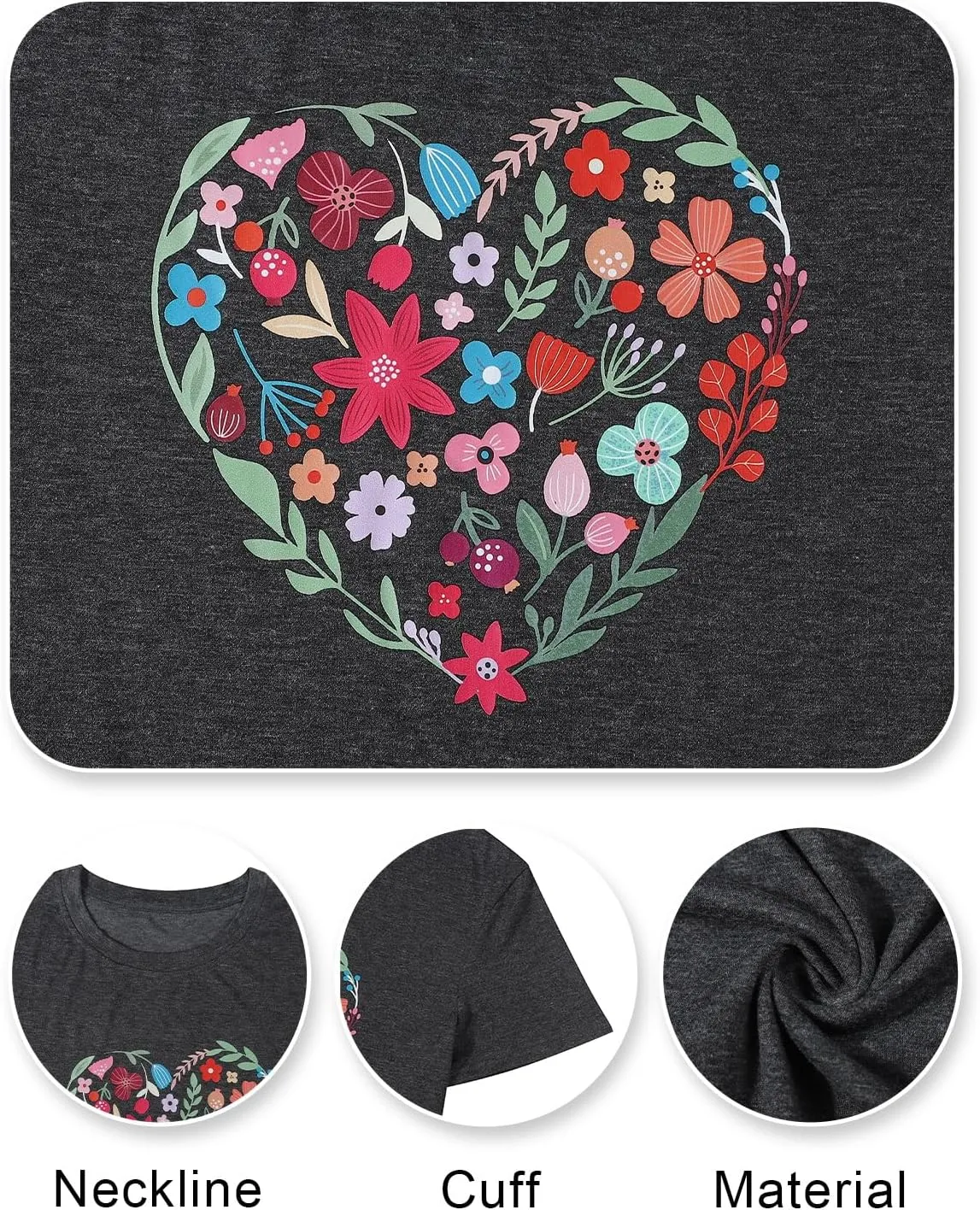 DUTUT Women Vintage Wildflower Shirt Floral Heart Graphic Shirts Boho Flower Tees Botanical Plant Short Sleeve Tops