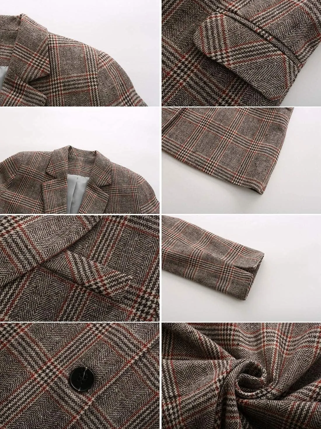 ebossy Women's Notch Lapel 2 Button Boyfriend Blazer Suit Houndstooth Plaid Jacket Coat