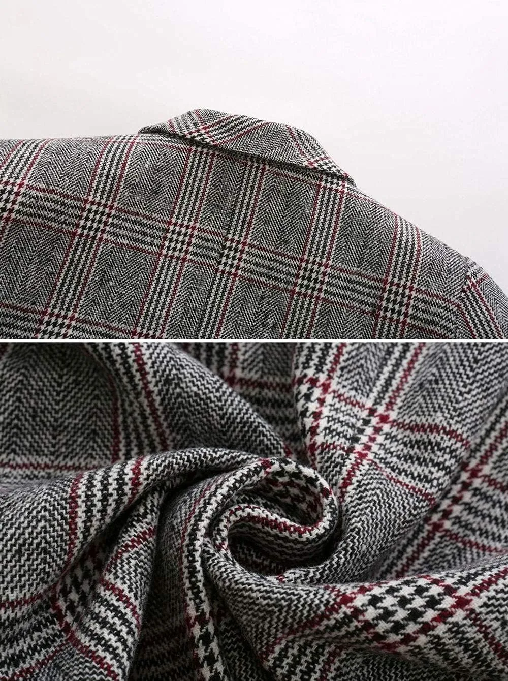 ebossy Women's Notch Lapel 2 Button Boyfriend Blazer Suit Houndstooth Plaid Jacket Coat