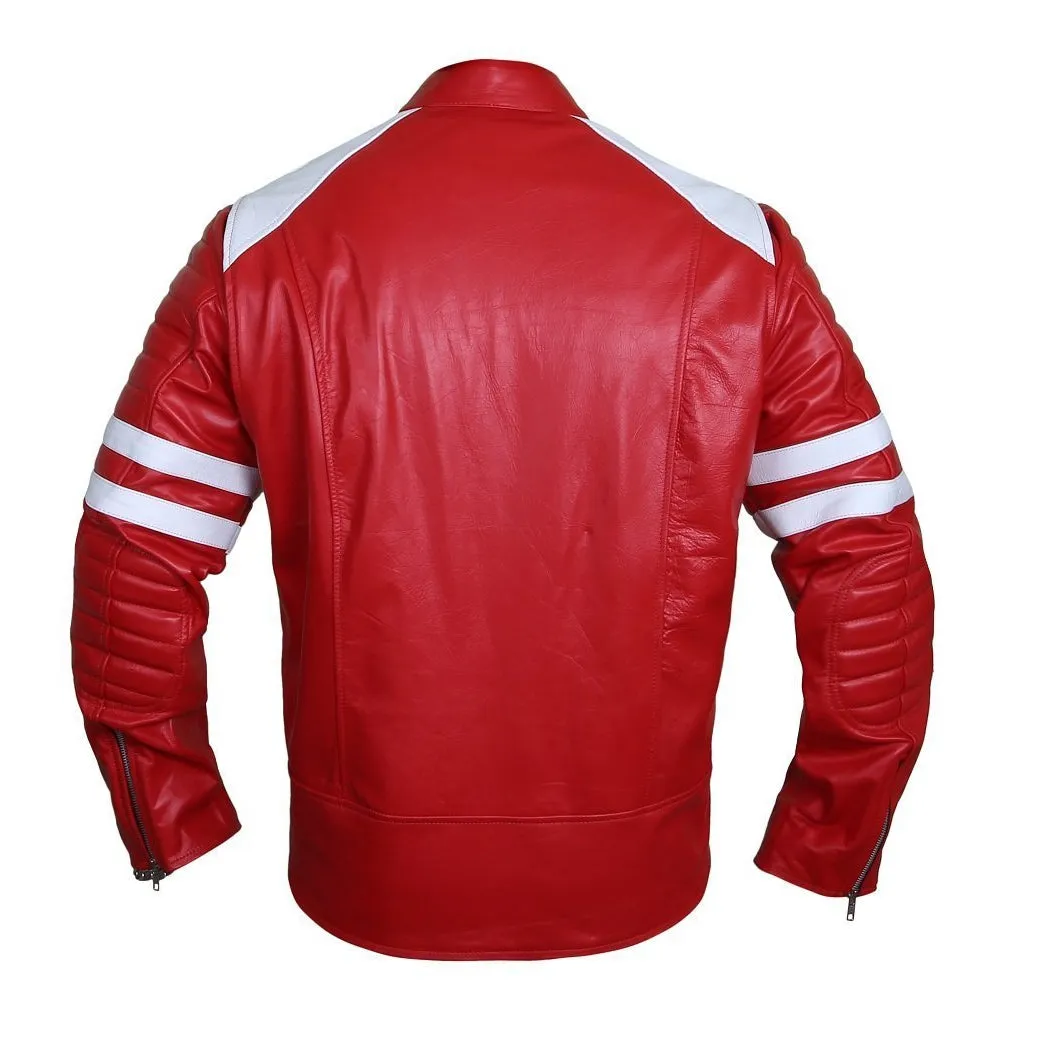 Edgy Crimson Leather Racer Jacket