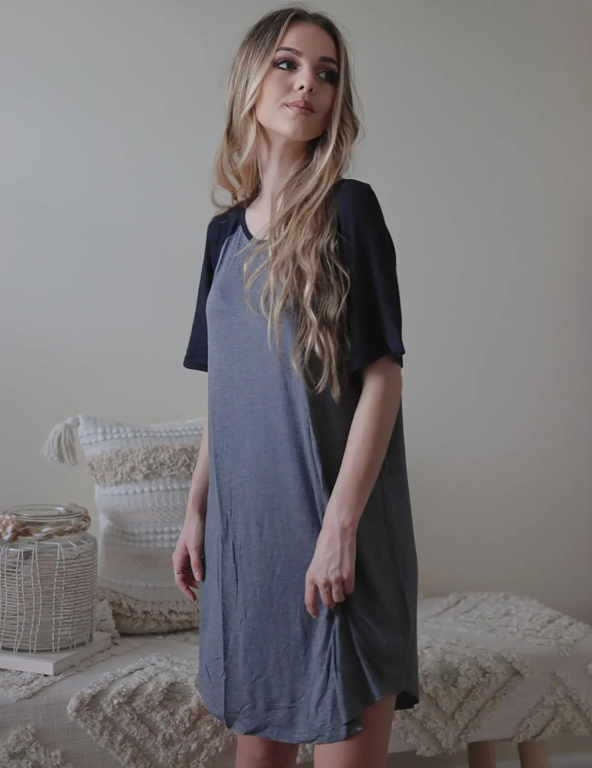 Ekouaer Sleep Shirts for Women Short Sleeve Night Shirts for Sleeping Pullover Nightgown Soft Nightdress S-XXXL