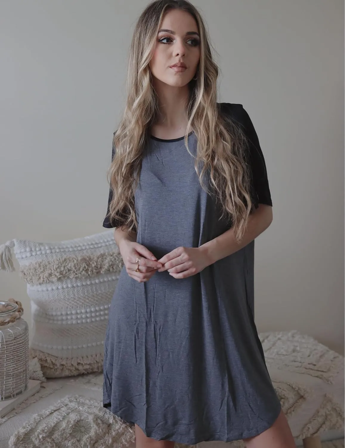 Ekouaer Sleep Shirts for Women Short Sleeve Night Shirts for Sleeping Pullover Nightgown Soft Nightdress S-XXXL