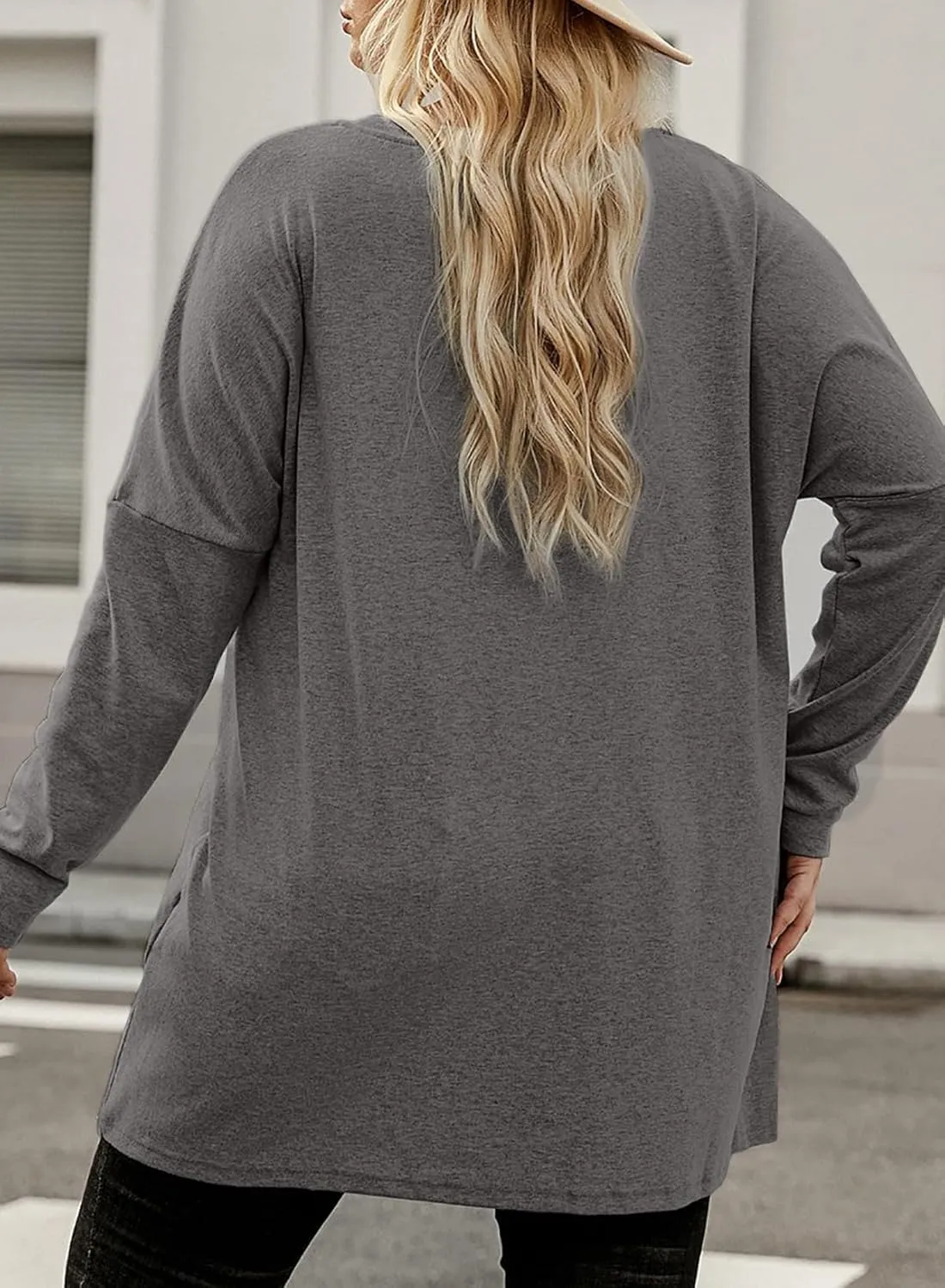 Eytino Womens Plus Size Long Sleeve Tops Crewneck Lightweight Sweatshirt Loose Casual Oversized T Shirts with Pockets(1X-5X)