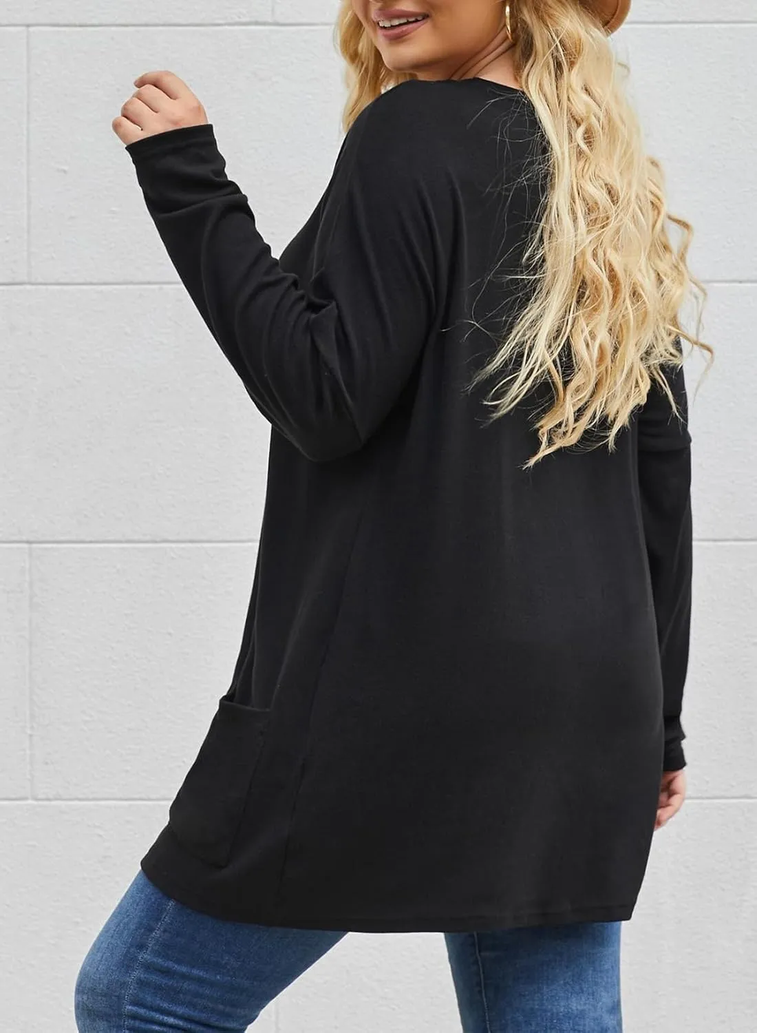 Eytino Womens Plus Size Long Sleeve Tops Crewneck Lightweight Sweatshirt Loose Casual Oversized T Shirts with Pockets(1X-5X)