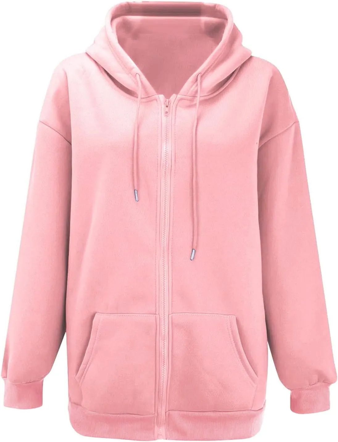 Fall Hoodies Jackets for Women Oversized Preppy Full Zip Up Drawstring Hooded Coats Fashion Solid Color Chunky Hoodie