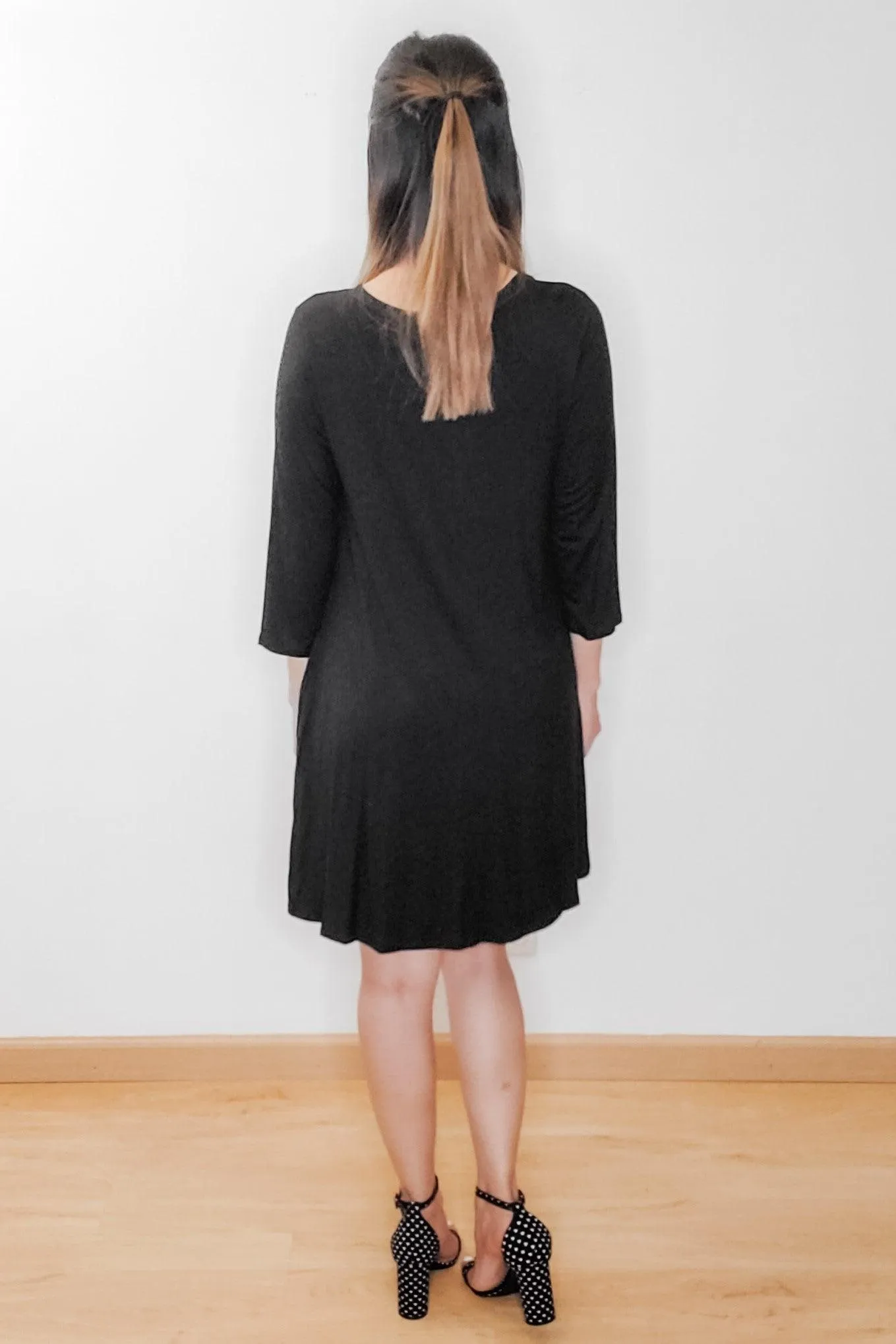 FINAL SALE -  Black Lace Up Swing Dress