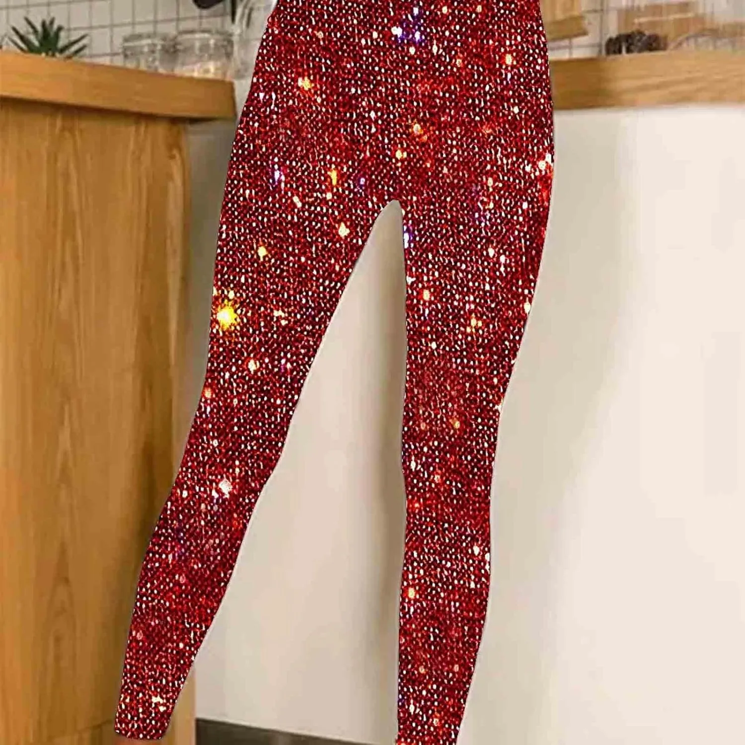 Firzero Black Leggings Women Dressy Sequin Bling Legging Joggers Elastic High Waist Pencil Pants Sparkly Skinny Trousers