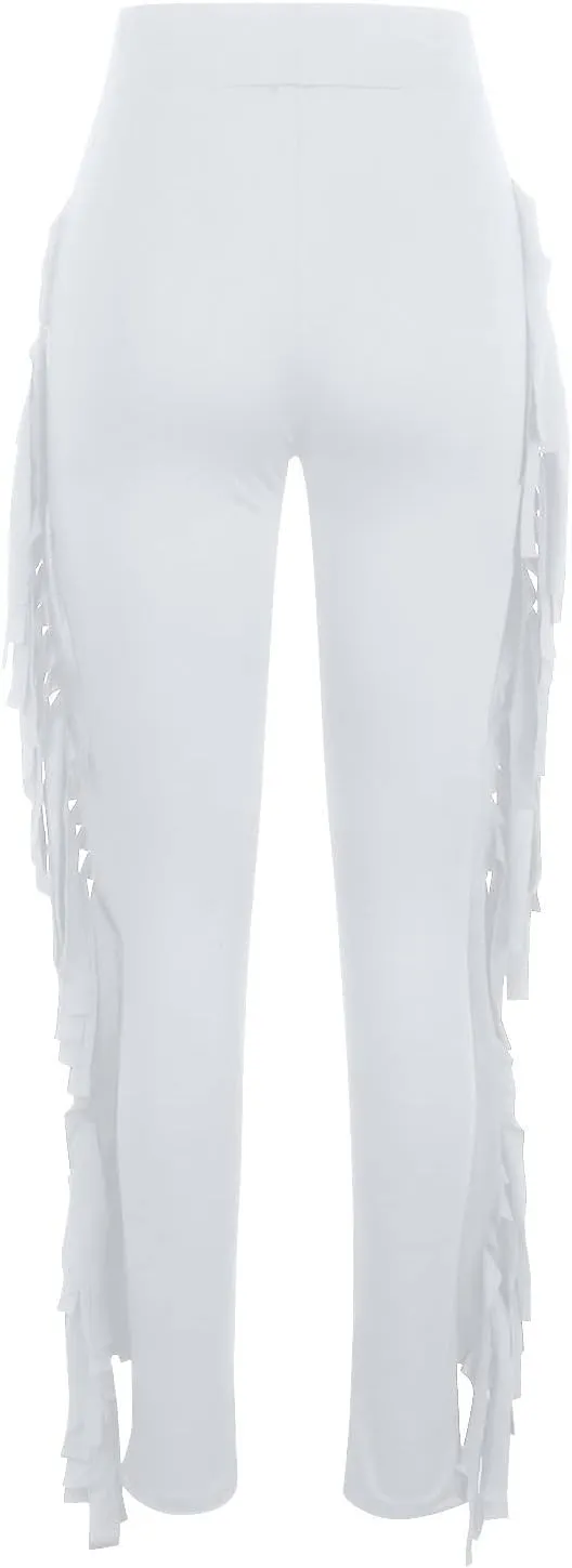 Firzero Women's Fringe Pants Casual High Waist Bodycon Side Tassel Pants Sexy Yoga Pants Long Lounge Jogger