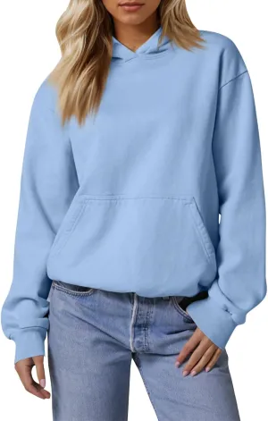 Fleece Hoodie Women Loose Fit Solid Color Oversized Sweaters Long Sleeve Hooded Sweatshirt with Pockets Pullover Tops