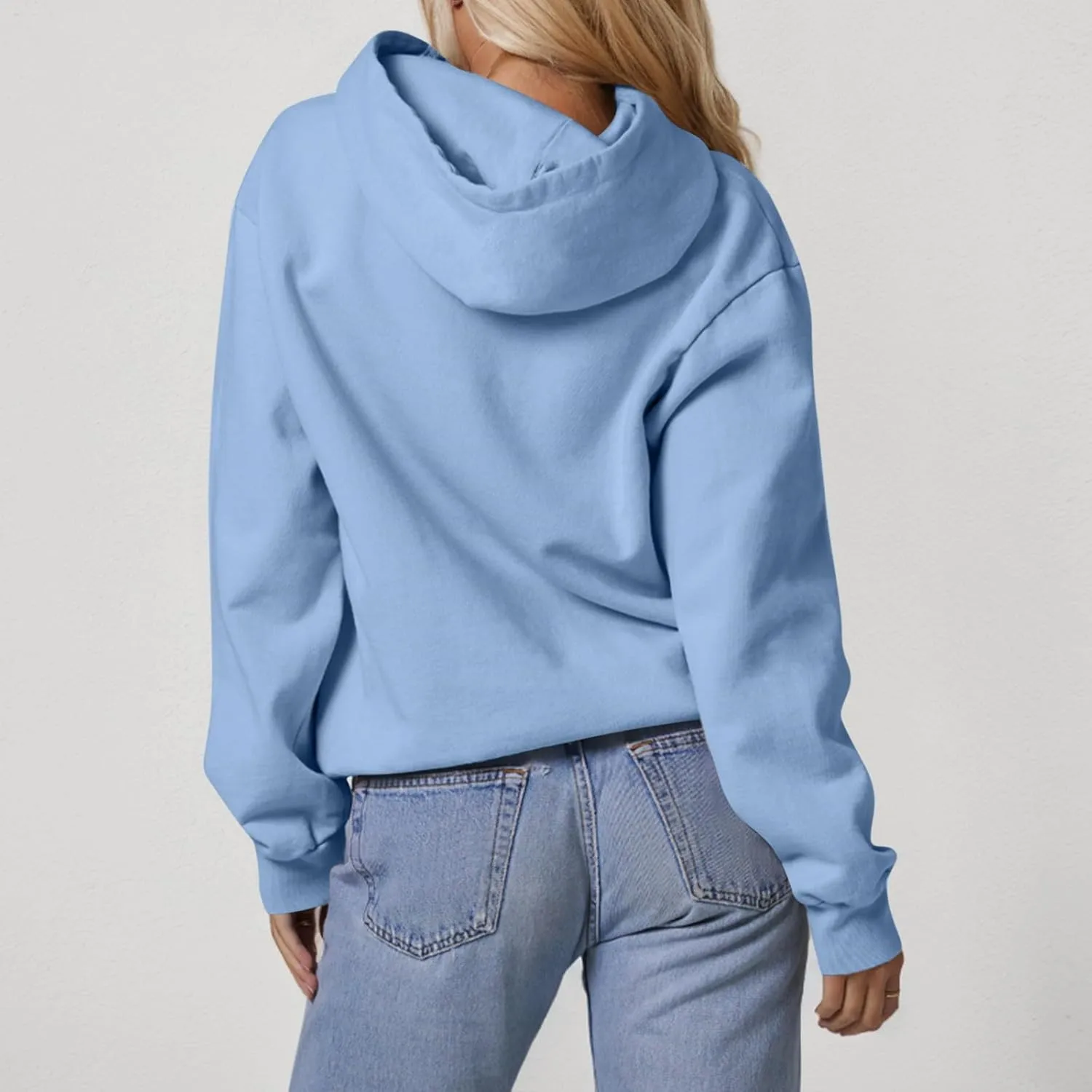 Fleece Hoodie Women Loose Fit Solid Color Oversized Sweaters Long Sleeve Hooded Sweatshirt with Pockets Pullover Tops