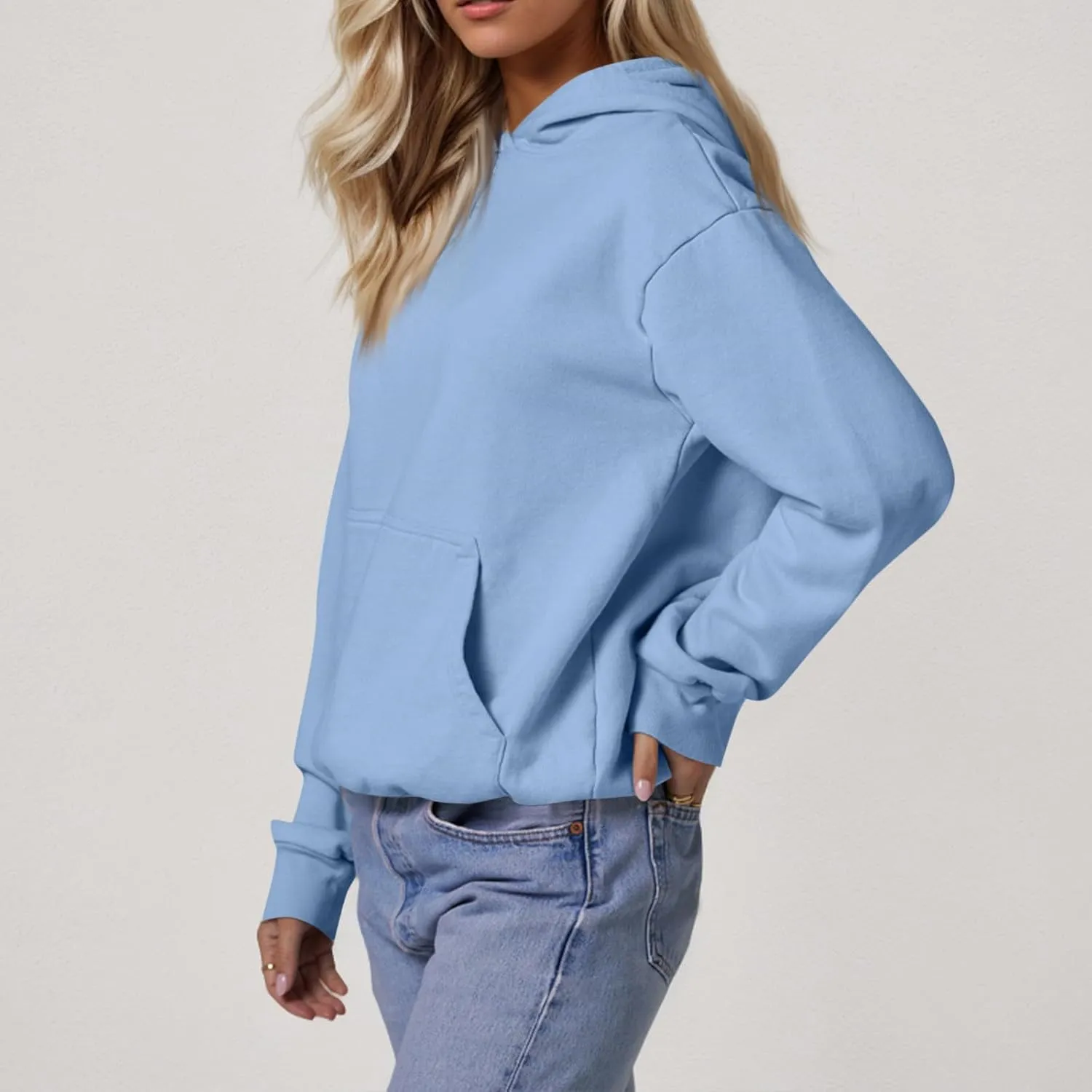Fleece Hoodie Women Loose Fit Solid Color Oversized Sweaters Long Sleeve Hooded Sweatshirt with Pockets Pullover Tops