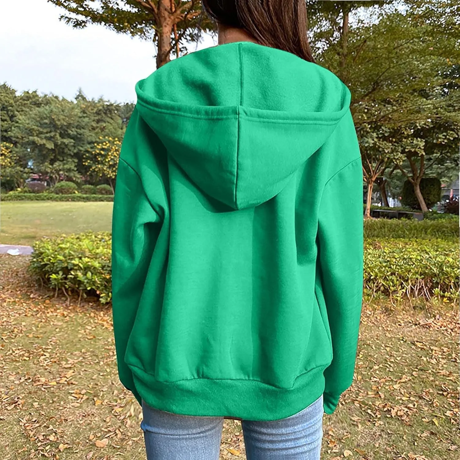 Fleece Hoodies for Women Solid Color Long Sleeve Drawstring Hooded Zip Up Thick Warm Coats Trendy Open Front Jackets