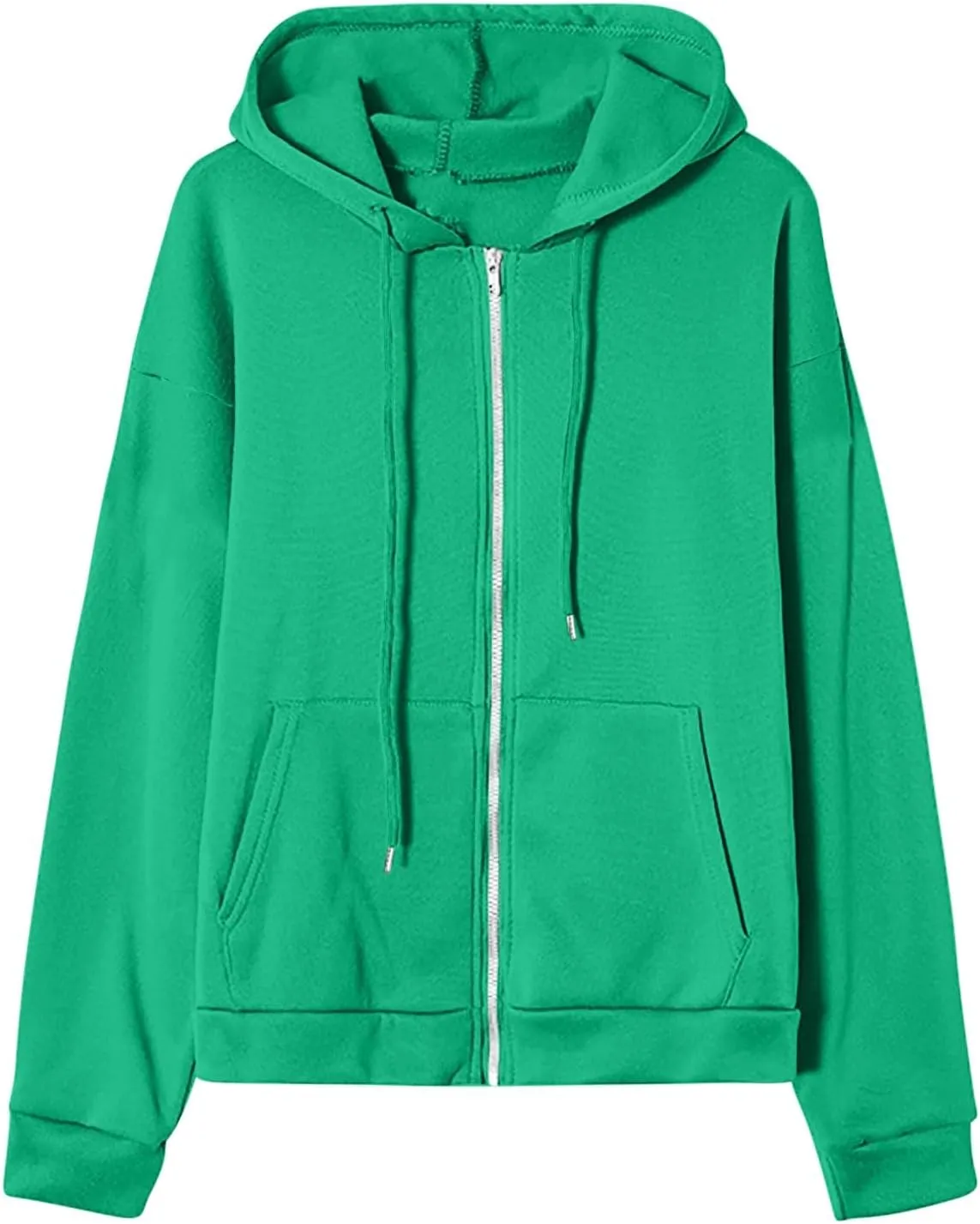 Fleece Hoodies for Women Solid Color Long Sleeve Drawstring Hooded Zip Up Thick Warm Coats Trendy Open Front Jackets