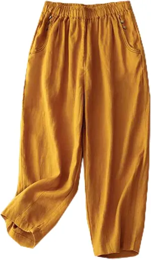 Flowy Pants for Women Summer Fashion Sagging High Waisted Elastic Pant Casual Loose Fit Slim Trousers with Pockets