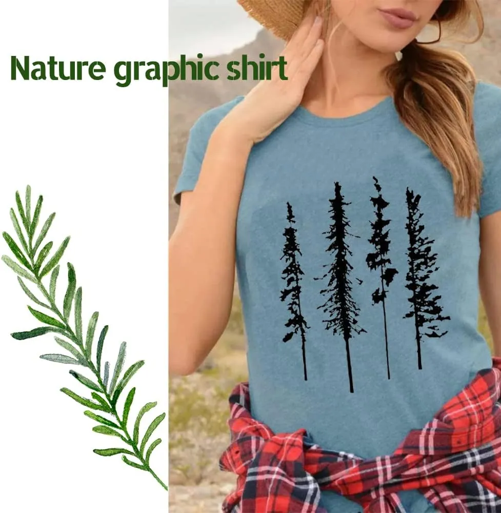 Funny Graphic Women Skinny Pine Tree Shirt Summer Hiking Camping Athletic Tees Nature Casual Comfy Clothes