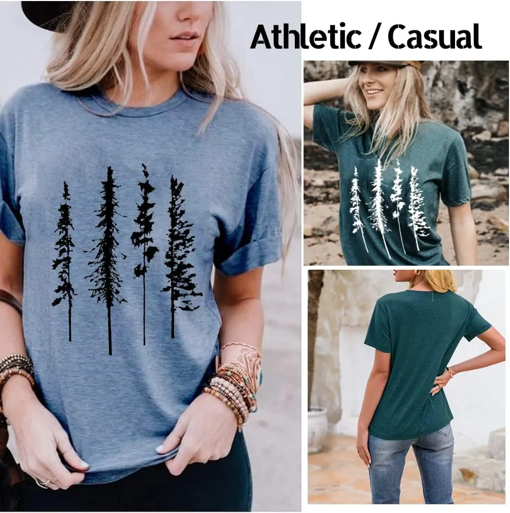 Funny Graphic Women Skinny Pine Tree Shirt Summer Hiking Camping Athletic Tees Nature Casual Comfy Clothes