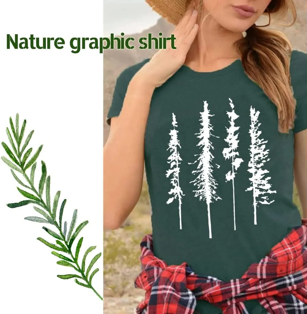 Funny Graphic Women Skinny Pine Tree Shirt Summer Hiking Camping Athletic Tees Nature Casual Comfy Clothes