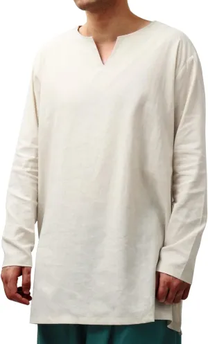 FURPHI Medieval Linen Tunic Long Sleeve Undershirts Renaissance Cosplay Costume for Men