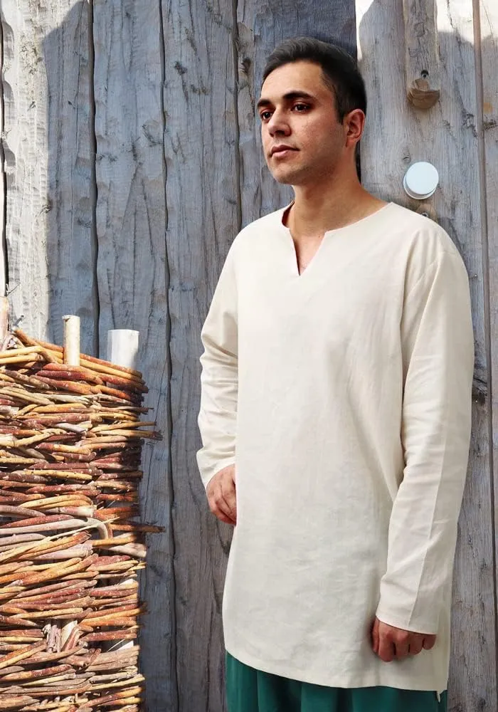 FURPHI Medieval Linen Tunic Long Sleeve Undershirts Renaissance Cosplay Costume for Men