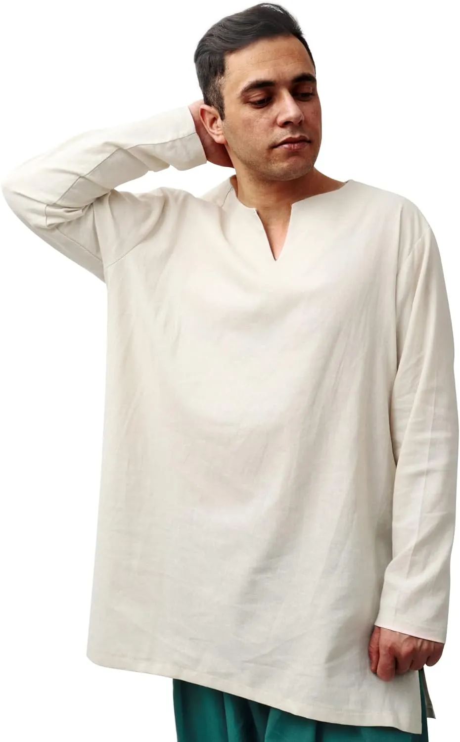 FURPHI Medieval Linen Tunic Long Sleeve Undershirts Renaissance Cosplay Costume for Men