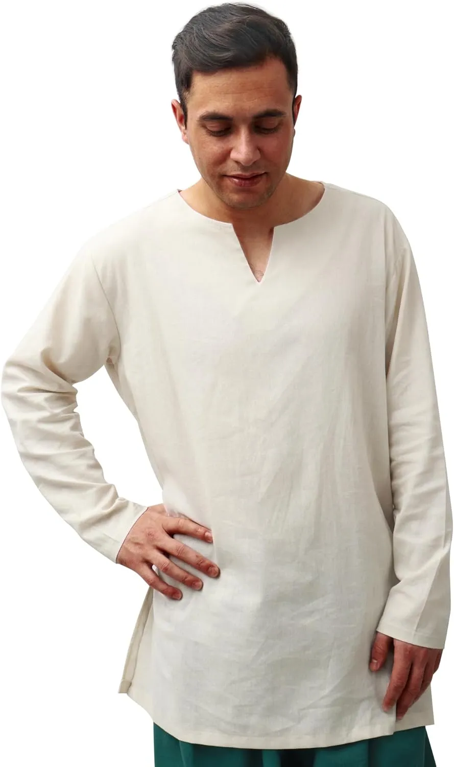 FURPHI Medieval Linen Tunic Long Sleeve Undershirts Renaissance Cosplay Costume for Men