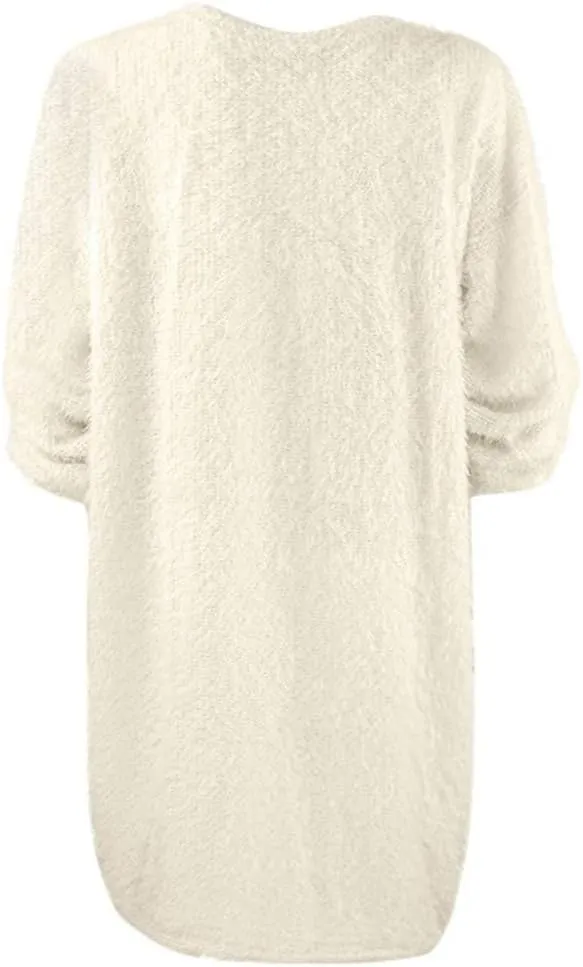 Fuzzy Pullover Sweater Dress for Women Long Sleeve Chunky Oversized Knit Sweater Dress