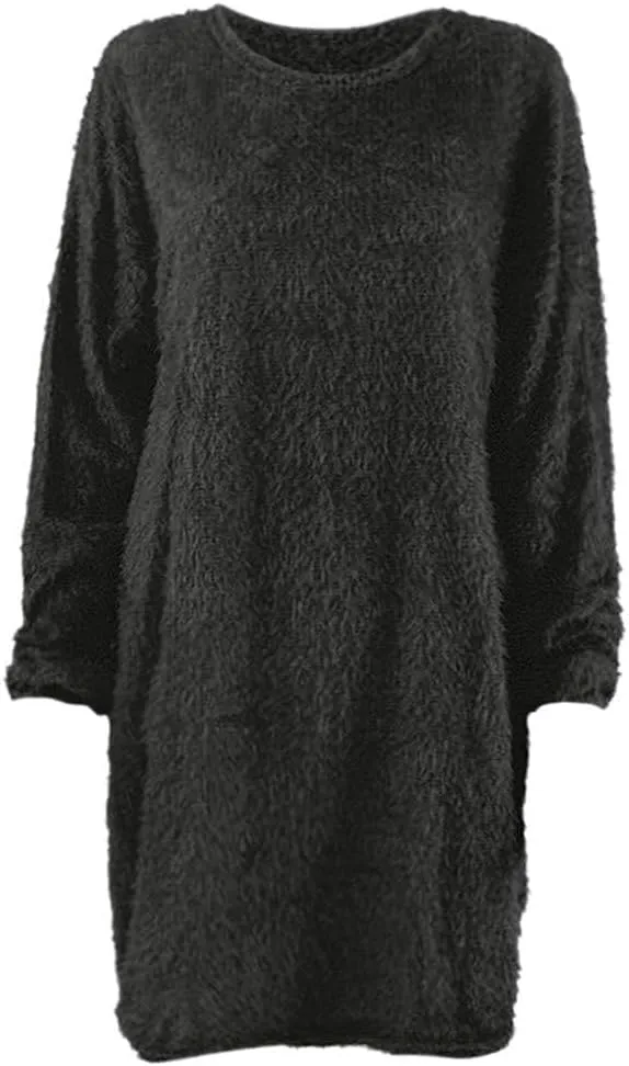 Fuzzy Pullover Sweater Dress for Women Long Sleeve Chunky Oversized Knit Sweater Dress