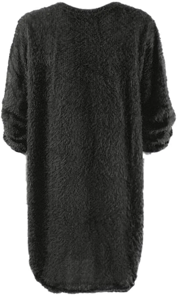 Fuzzy Pullover Sweater Dress for Women Long Sleeve Chunky Oversized Knit Sweater Dress